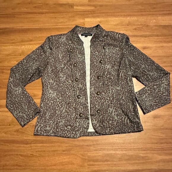 Tommy Hilfiger Gray and Brown Animal print Open Front Blazer jacket | Women Size - Picture 1 of 13